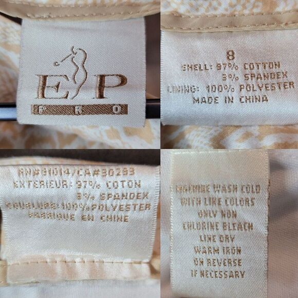 EP Pro Golf Skort 8 Beige Snake Print Skirt Short Lined Stretch Cotton Pockets - Picture 3 of 11